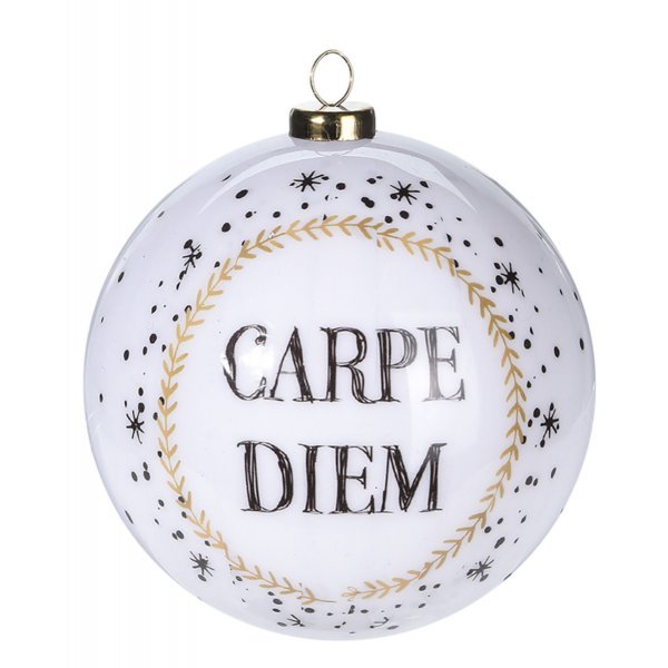 Χριστουγεννιάτικη Μπάλα Λευκή "Carpe Diem" (8cm)